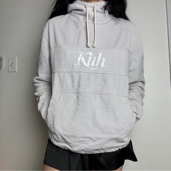 KITH Light Grey Corduroy Double Pocket Hoodie Mens XS - Picture 1 of 5